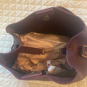 Portland Leather Plum “Almost Perfect Butterfly Bucket Bag”